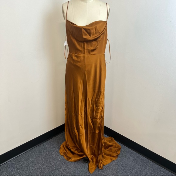Fame and Partners Brown Maxi backless Strappy Draped Gown m76 - Picture 2 of 5